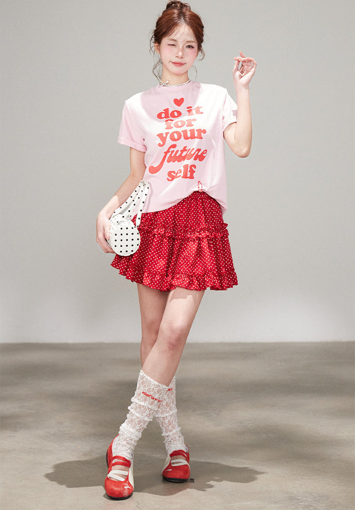 Korean Polka Dot Ruffle Layered A Line Skirt