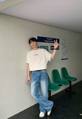 Korean Style Blue Straight Fit Casual Jeans