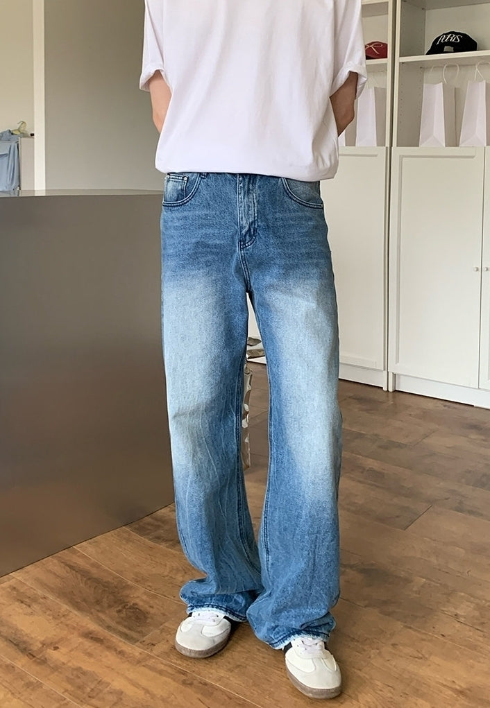 Korean Style Blue Straight Fit Casual Jeans