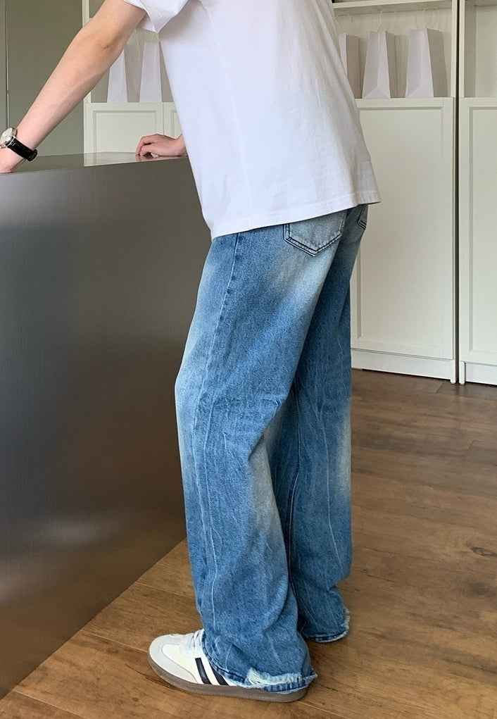 Korean Style Blue Straight Fit Casual Jeans