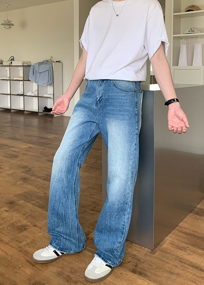 Korean Style Blue Straight Fit Casual Jeans
