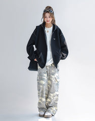 Korean Style Dachshund Hoodie Studded Zipper Cardigan