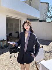 Korean Style Grey Blazer Skirt Two Piece Set
