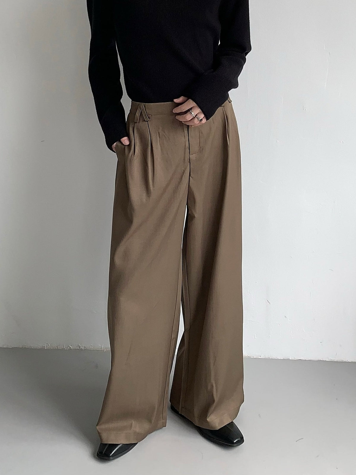 Korean Style High Waist Coffee Straight Leg Dress Pants