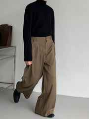 Korean Style High Waist Coffee Straight Leg Dress Pants