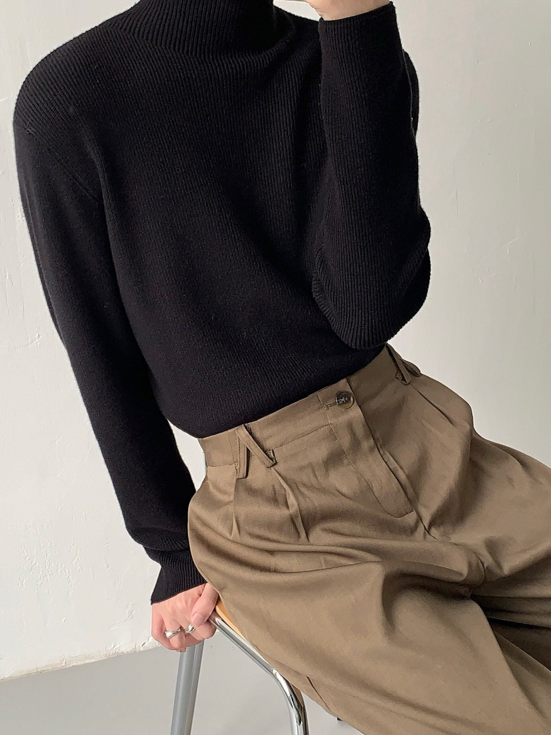 Korean Style High Waist Coffee Straight Leg Dress Pants