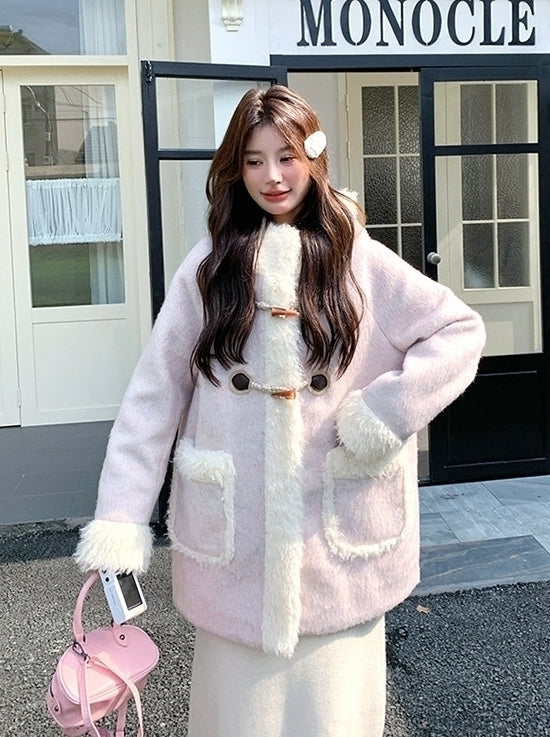 Korean Style Hooded Patchwork Winter Slimming Coat