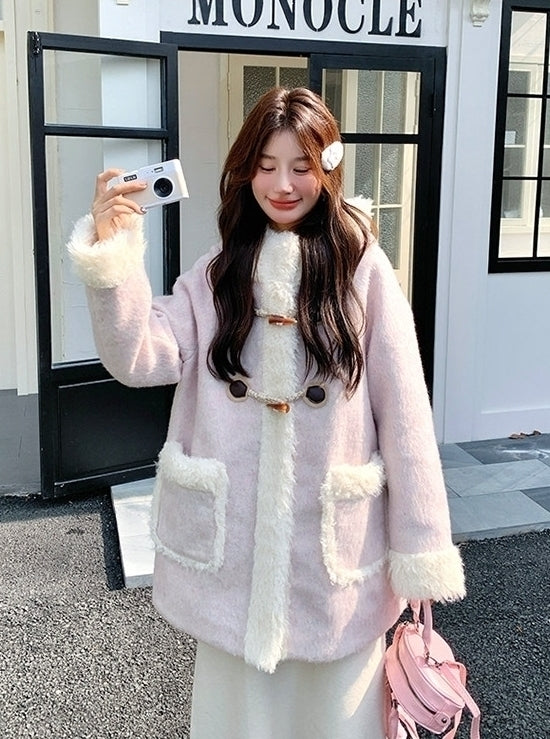 Korean Style Hooded Patchwork Winter Slimming Coat