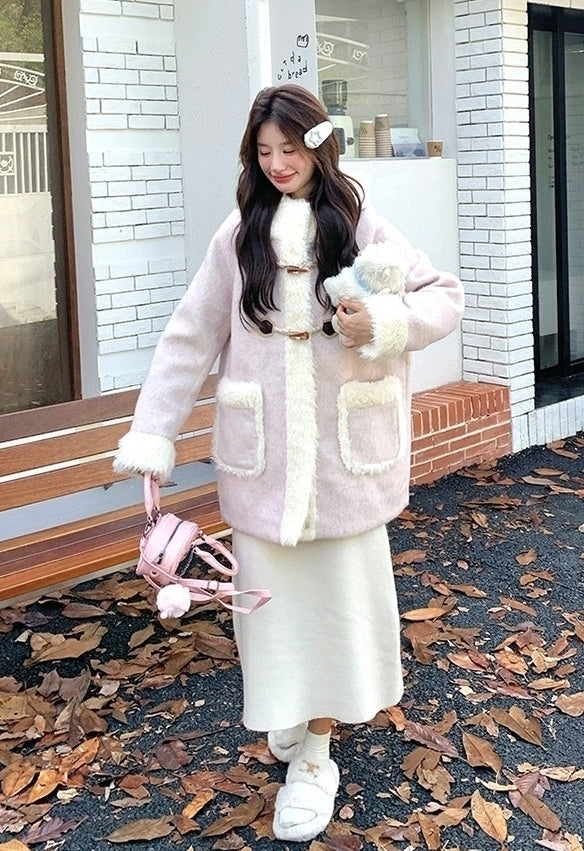 Korean Style Hooded Patchwork Winter Slimming Coat
