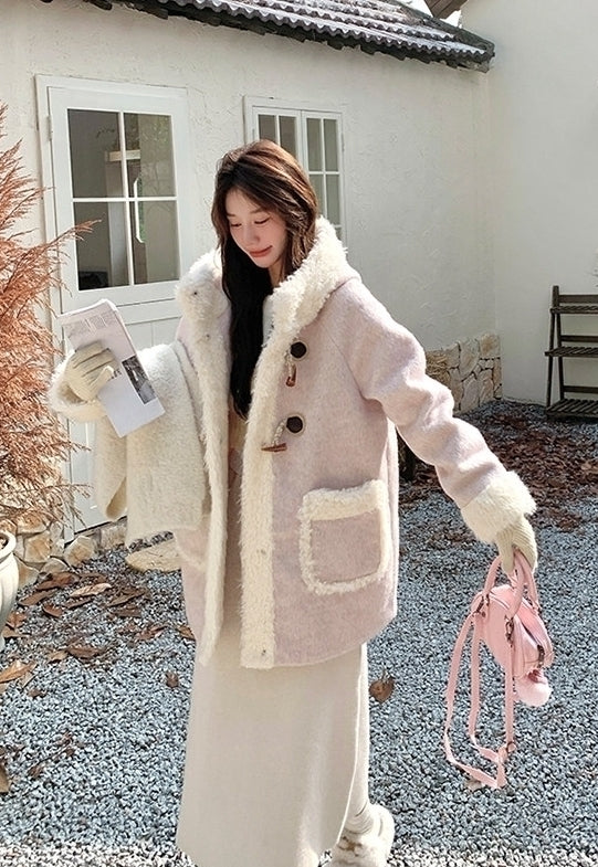 Korean Style Hooded Patchwork Winter Slimming Coat