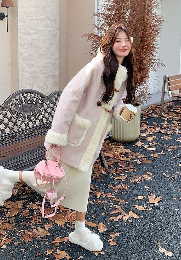 Korean Style Hooded Patchwork Winter Slimming Coat