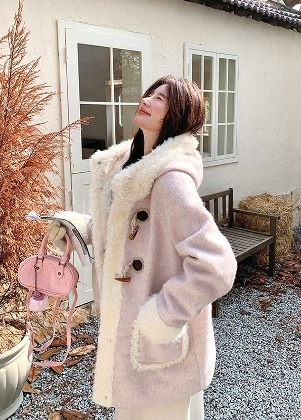 Korean Style Hooded Patchwork Winter Slimming Coat