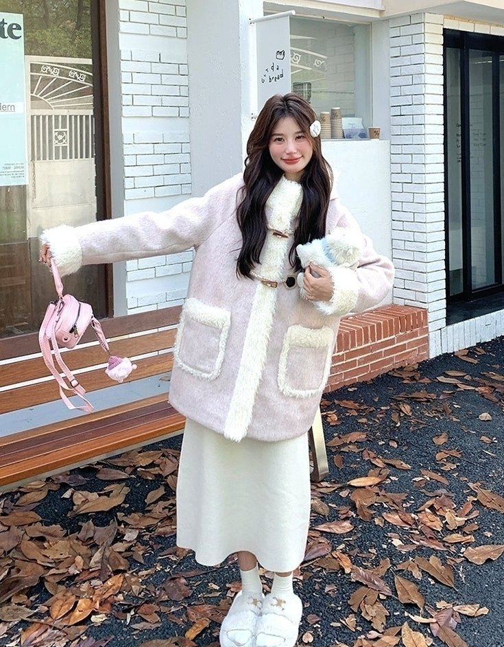 Korean Style Hooded Patchwork Winter Slimming Coat