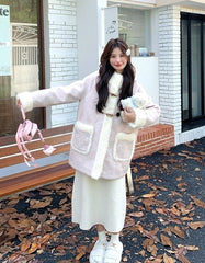 Korean Style Hooded Patchwork Winter Slimming Coat