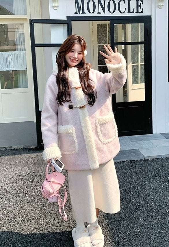 Korean Style Hooded Patchwork Winter Slimming Coat