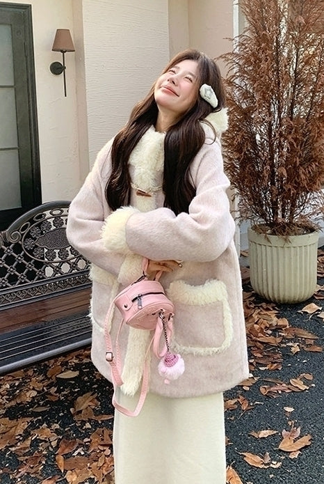 Korean Style Hooded Patchwork Winter Slimming Coat