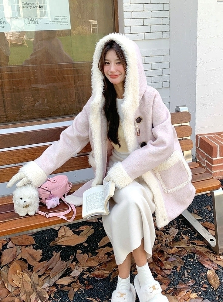 Korean Style Hooded Patchwork Winter Slimming Coat