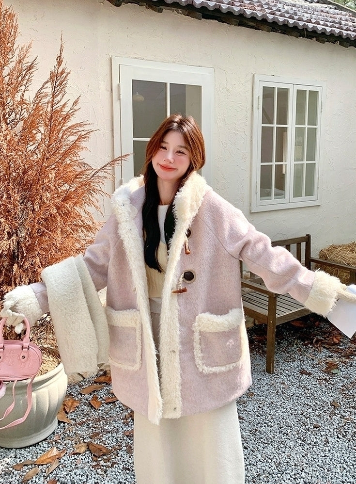 Korean Style Hooded Patchwork Winter Slimming Coat