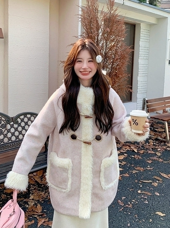 Korean Style Hooded Patchwork Winter Slimming Coat