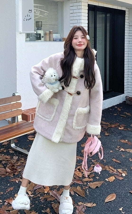 Korean Style Hooded Patchwork Winter Slimming Coat