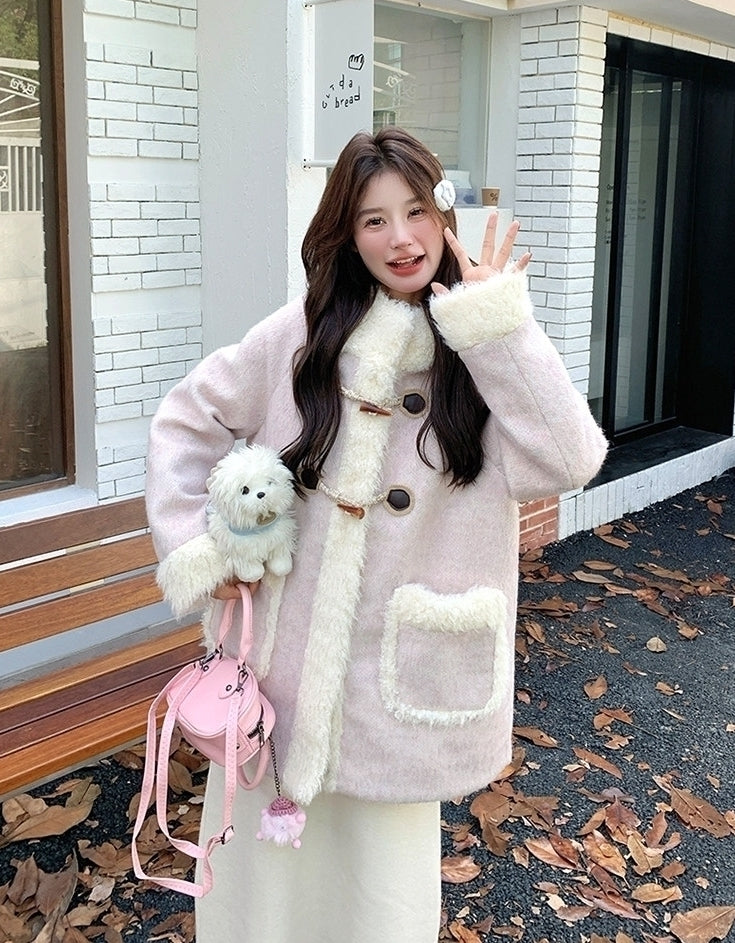 Korean Style Hooded Patchwork Winter Slimming Coat