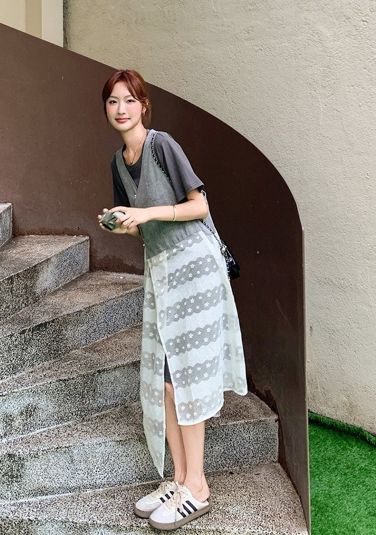 Korean Style Layered T Shirt Dress Set