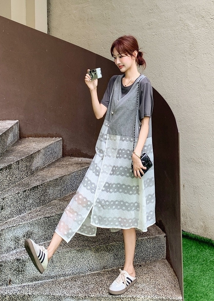 Korean Style Layered T Shirt Dress Set