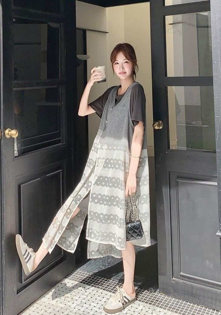 Korean Style Layered T Shirt Dress Set