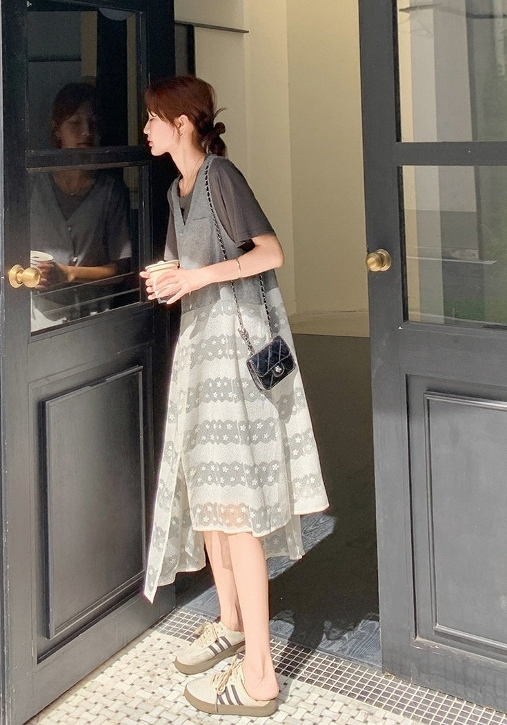 Korean Style Layered T Shirt Dress Set