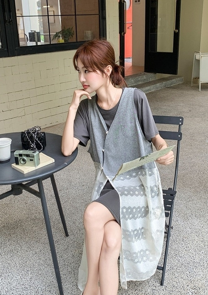 Korean Style Layered T Shirt Dress Set