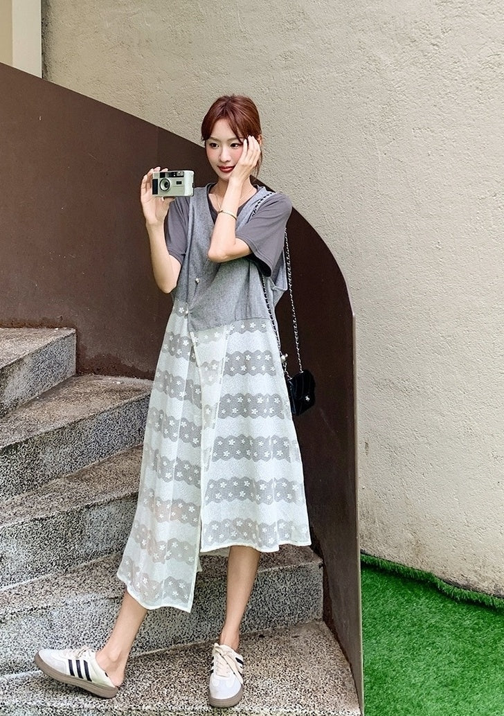 Korean Style Layered T Shirt Dress Set