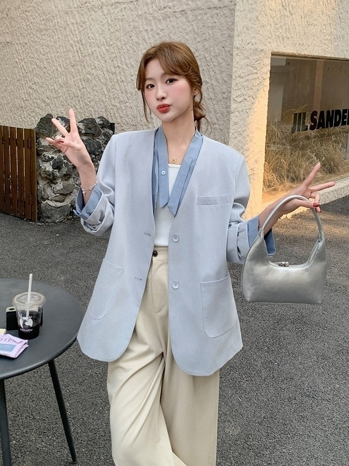Korean Style Layered V Neck Blazer Jacket