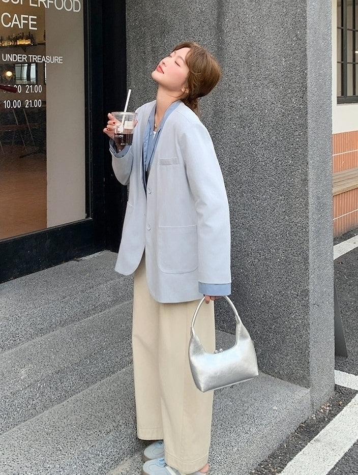 Korean Style Layered V Neck Blazer Jacket