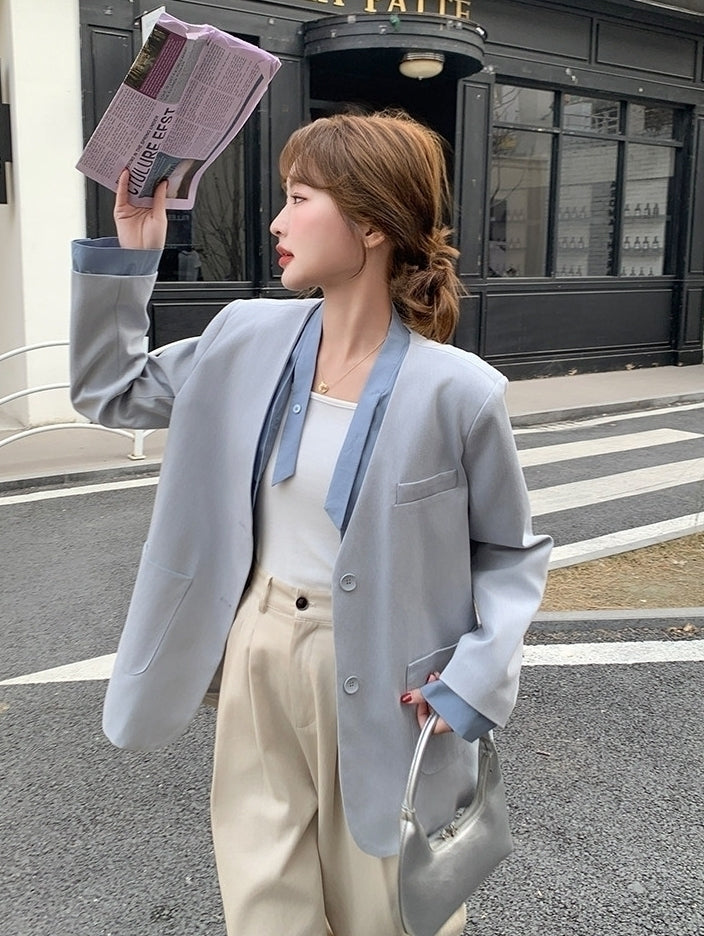 Korean Style Layered V Neck Blazer Jacket