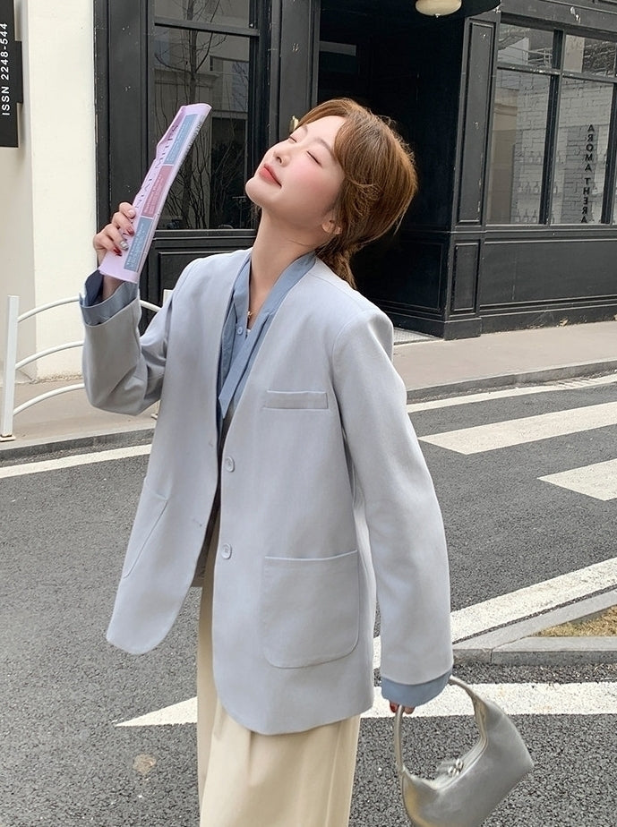 Korean Style Layered V Neck Blazer Jacket