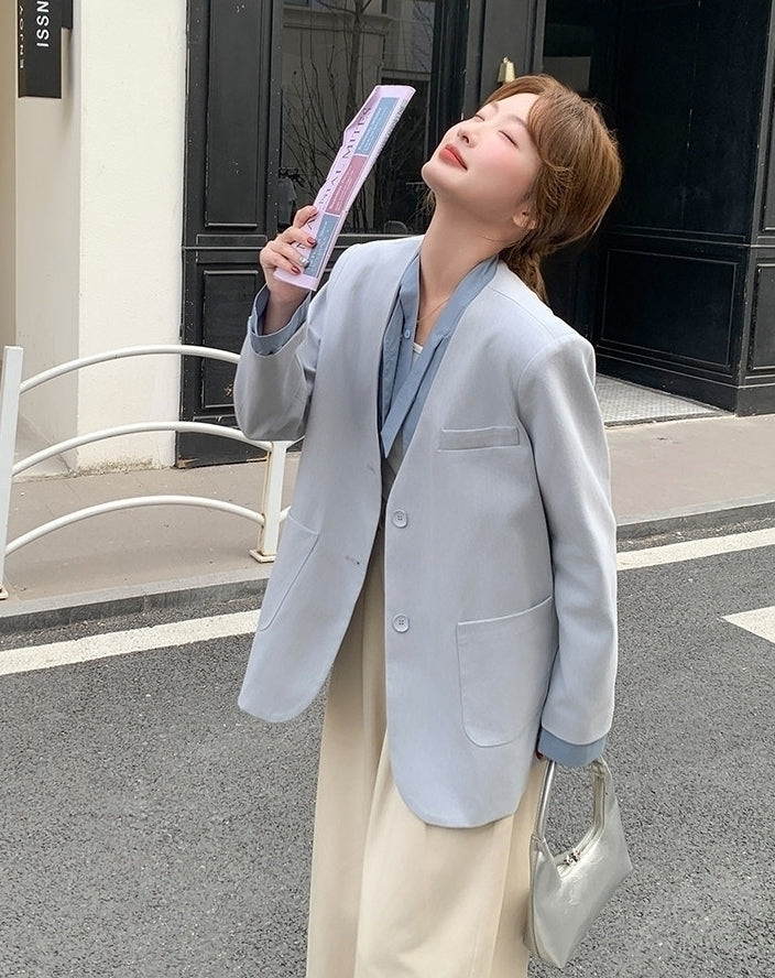 Korean Style Layered V Neck Blazer Jacket