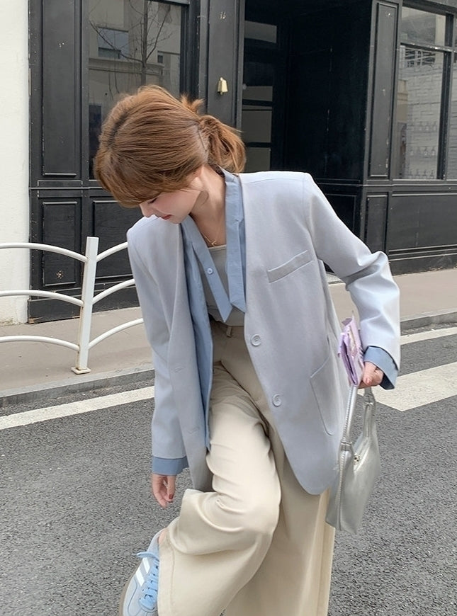 Korean Style Layered V Neck Blazer Jacket
