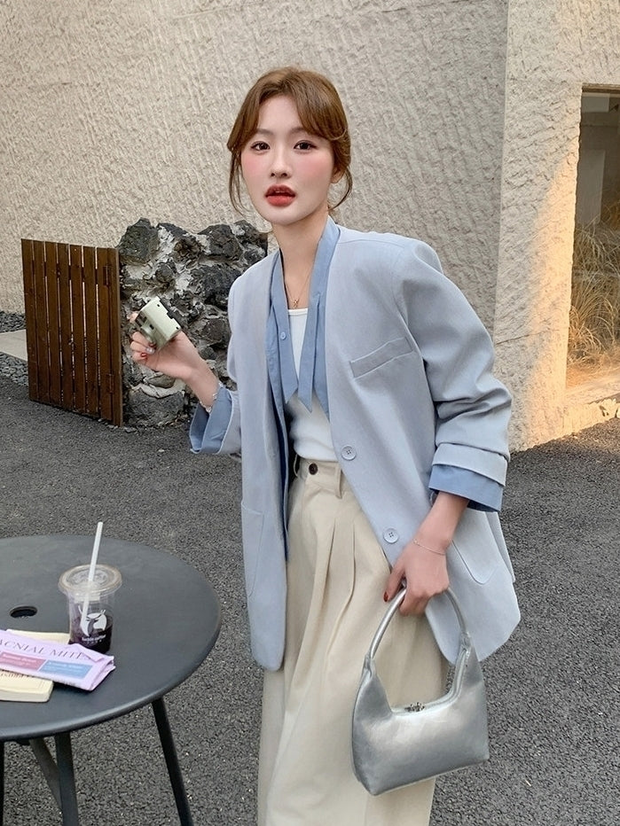 Korean Style Layered V Neck Blazer Jacket