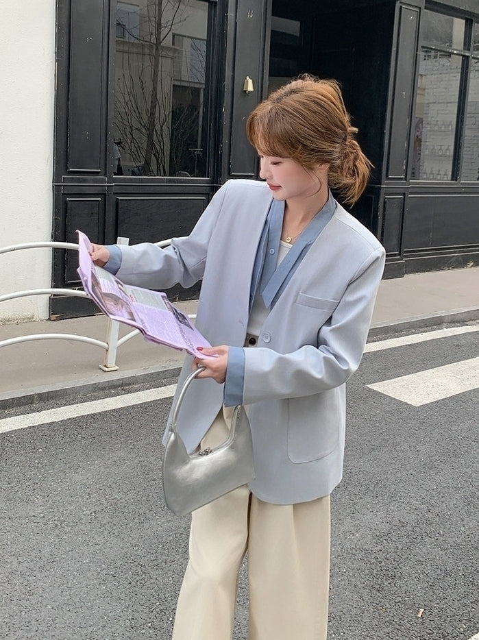 Korean Style Layered V Neck Blazer Jacket
