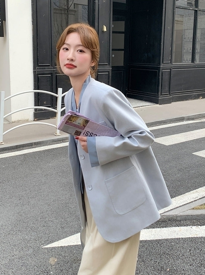 Korean Style Layered V Neck Blazer Jacket