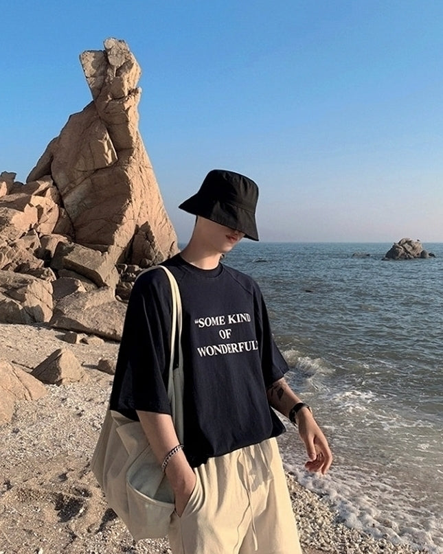 Korean Style Letter Print Loose Fit Short Sleeve T Shirt