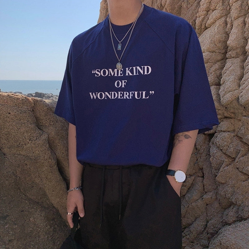 Korean Style Letter Print Loose Fit Short Sleeve T Shirt