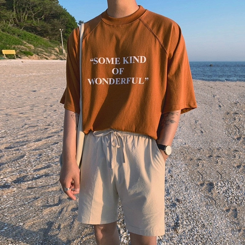 Korean Style Letter Print Loose Fit Short Sleeve T Shirt