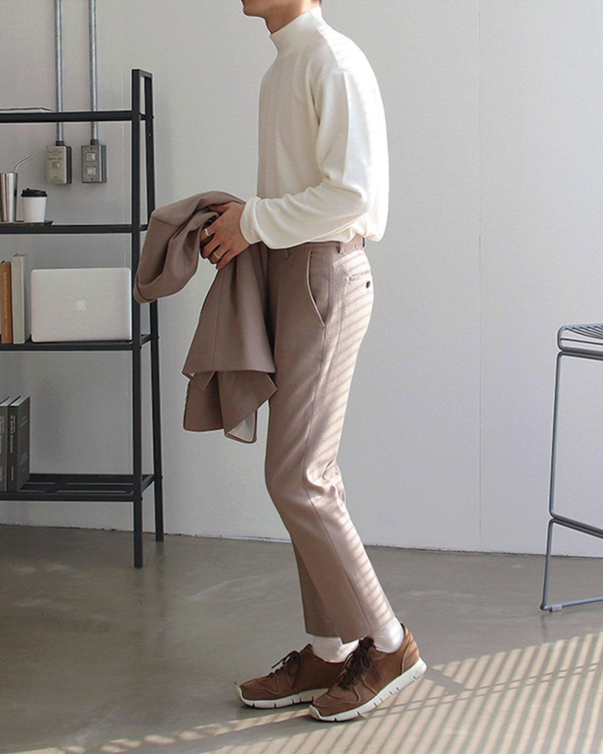 Korean Style Mock Neck Long Sleeve Base Layer Shirt