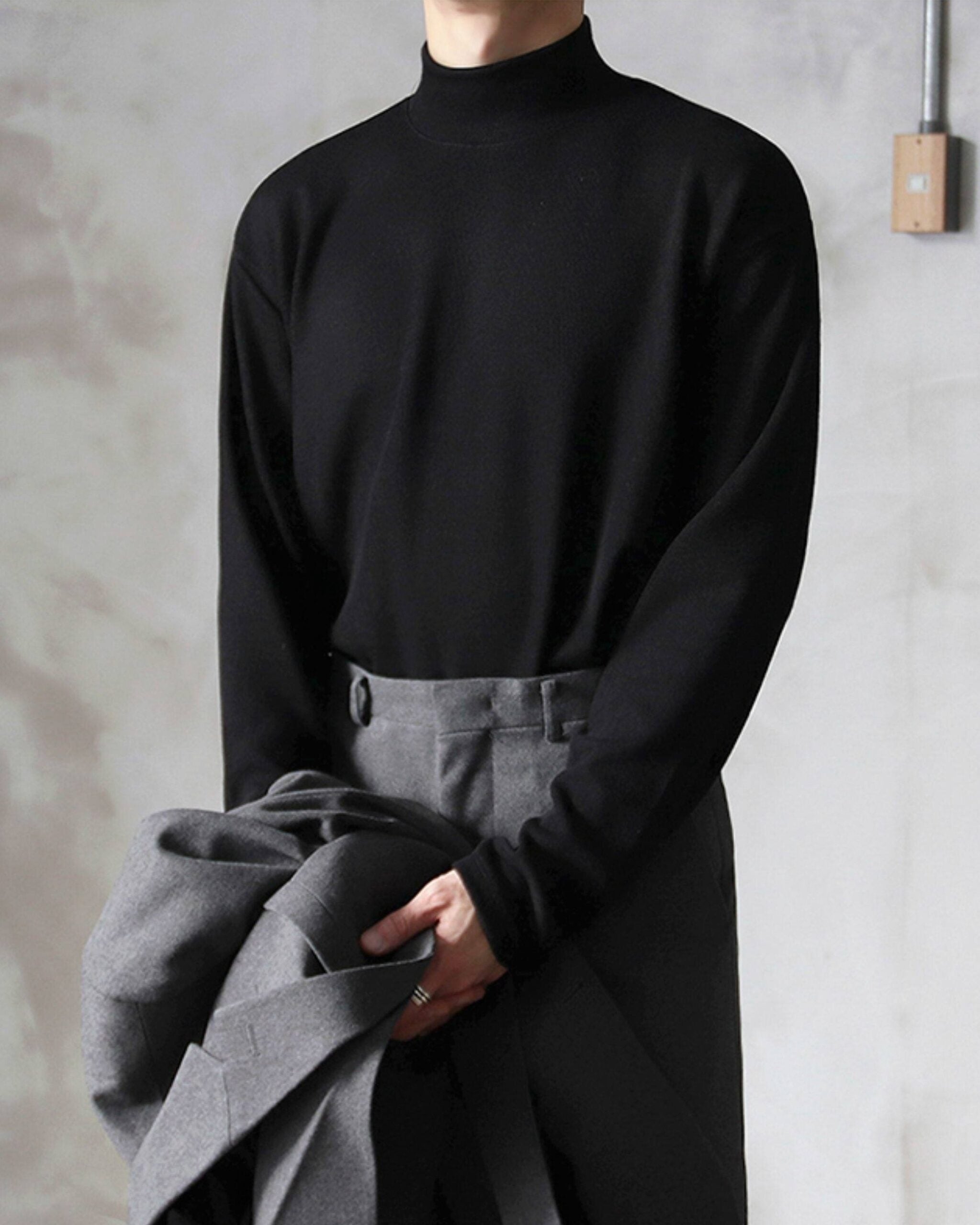 Korean Style Mock Neck Long Sleeve Base Layer Shirt