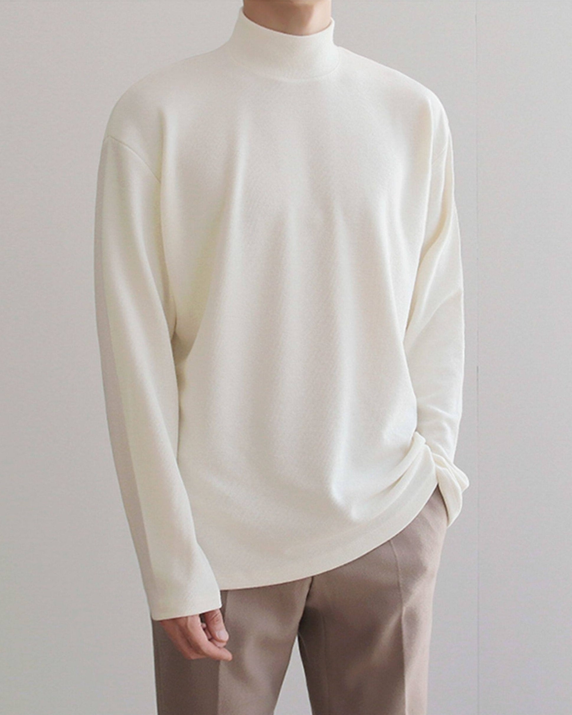 Korean Style Mock Neck Long Sleeve Base Layer Shirt