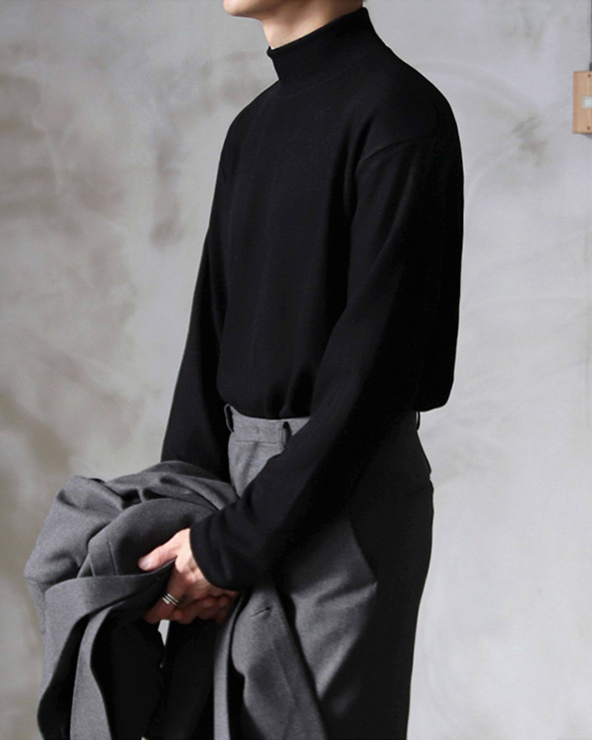 Korean Style Mock Neck Long Sleeve Base Layer Shirt