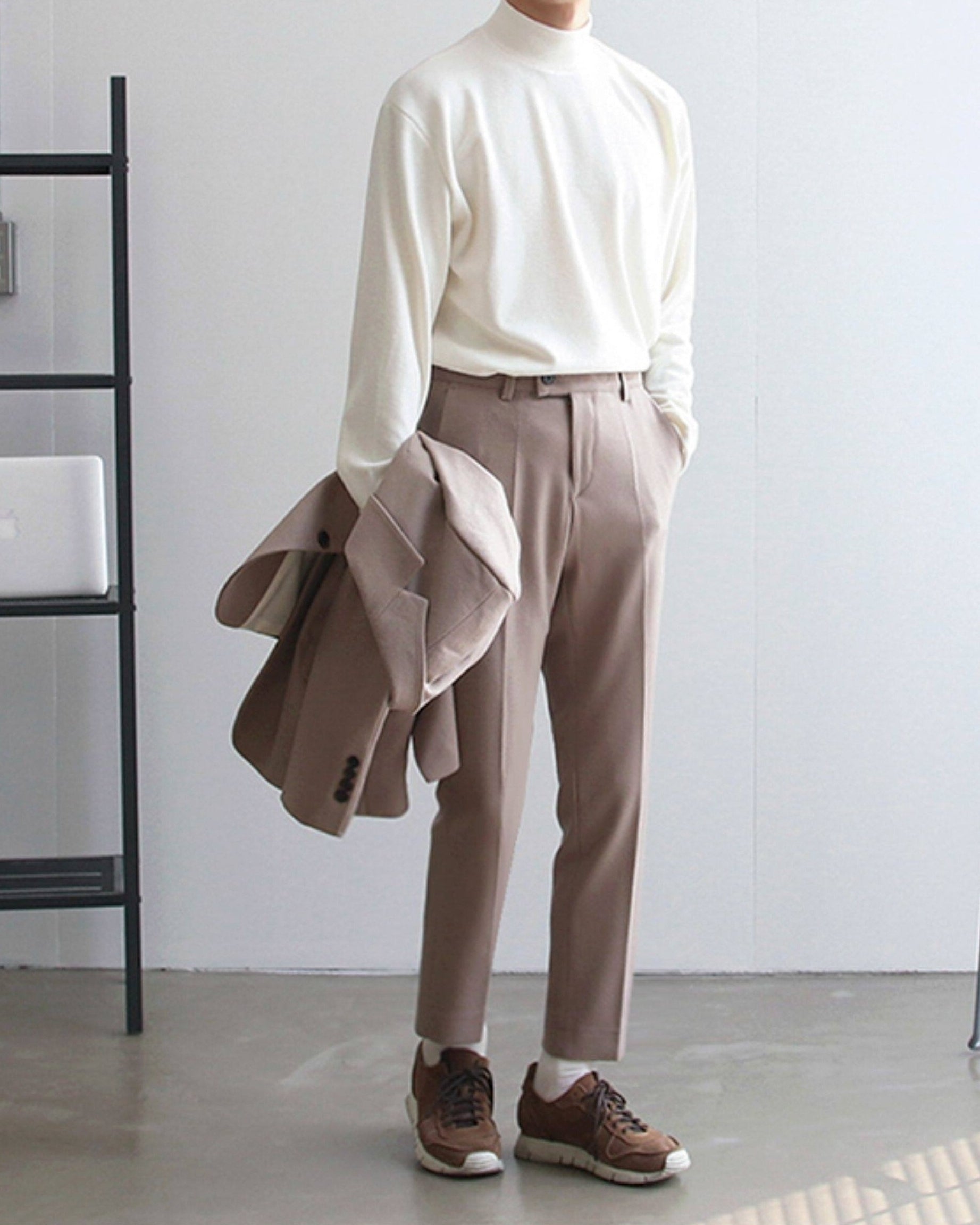 Korean Style Mock Neck Long Sleeve Base Layer Shirt
