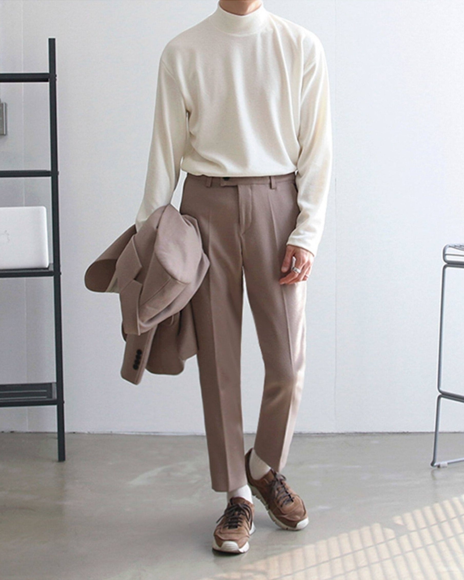 Korean Style Mock Neck Long Sleeve Base Layer Shirt