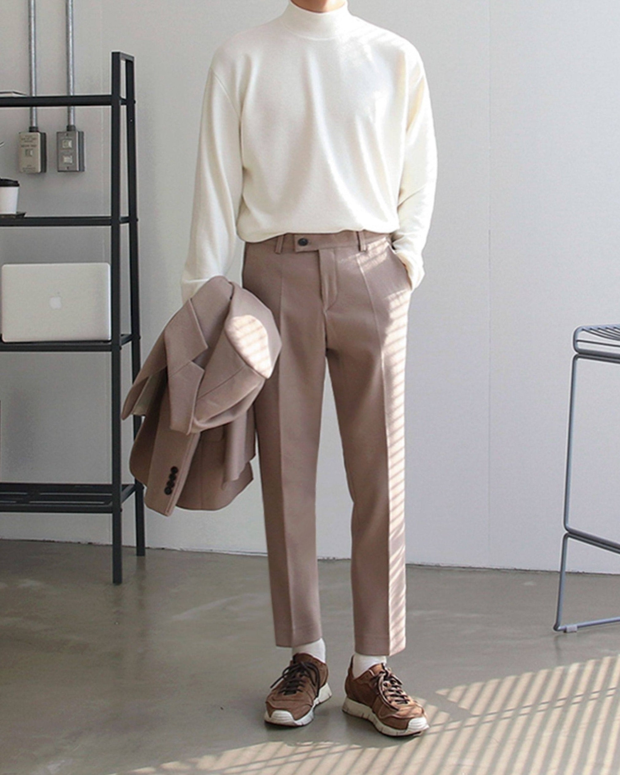 Korean Style Mock Neck Long Sleeve Base Layer Shirt